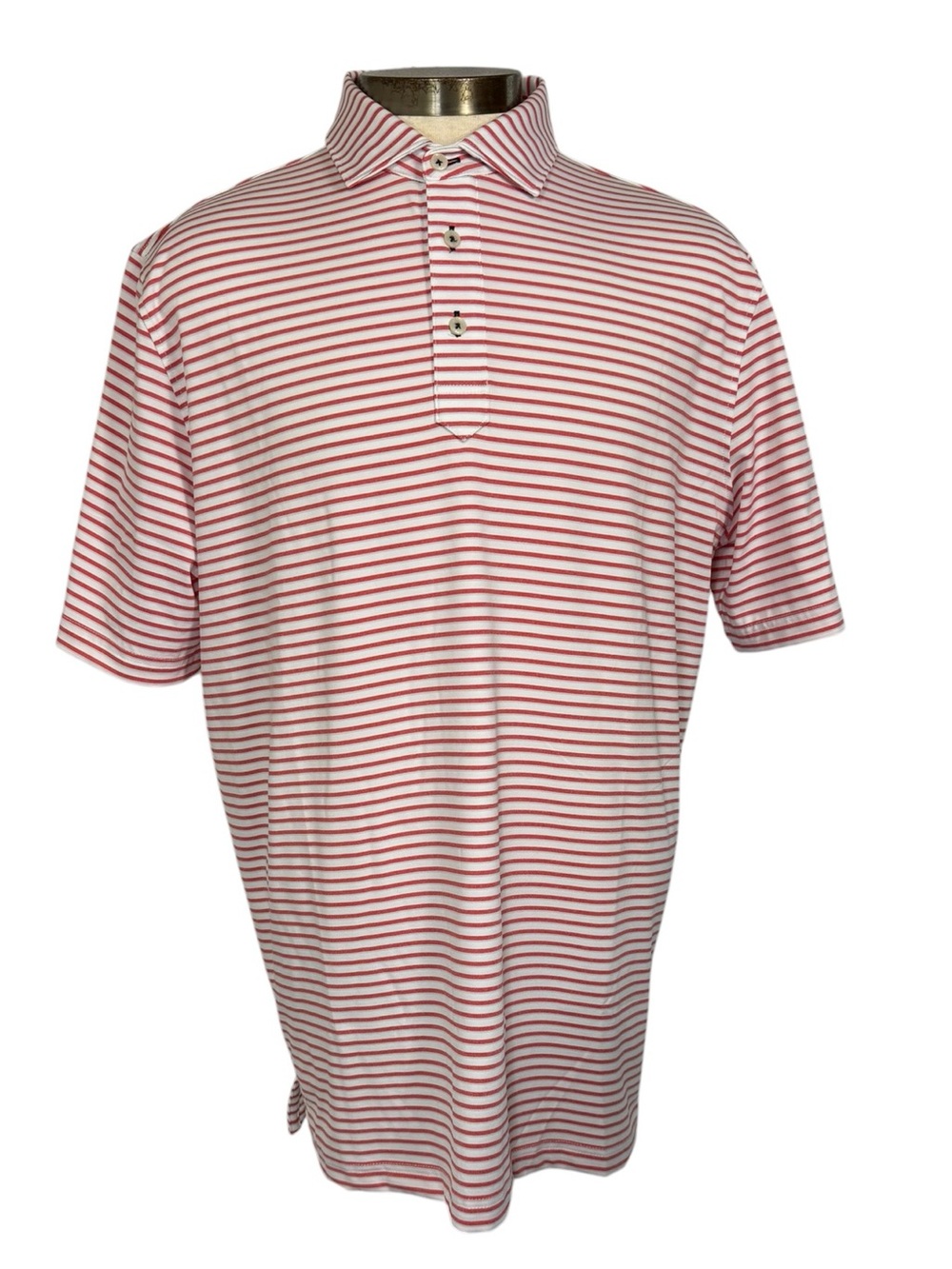 Stitch Golf Mens Polo Shirt L White Red Blue Striped Performance Short Sleeve
